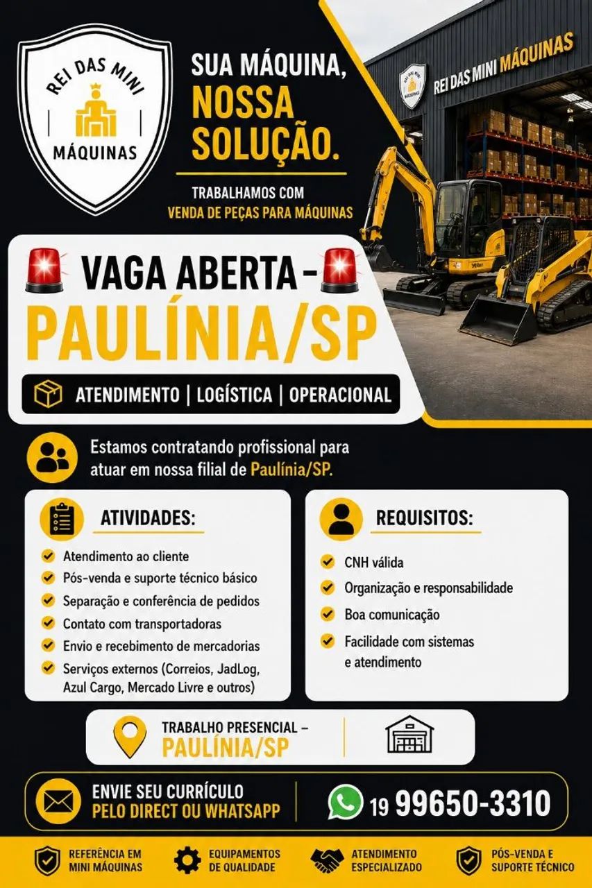 Vaga em Paulinia Logistica e Pos Venda