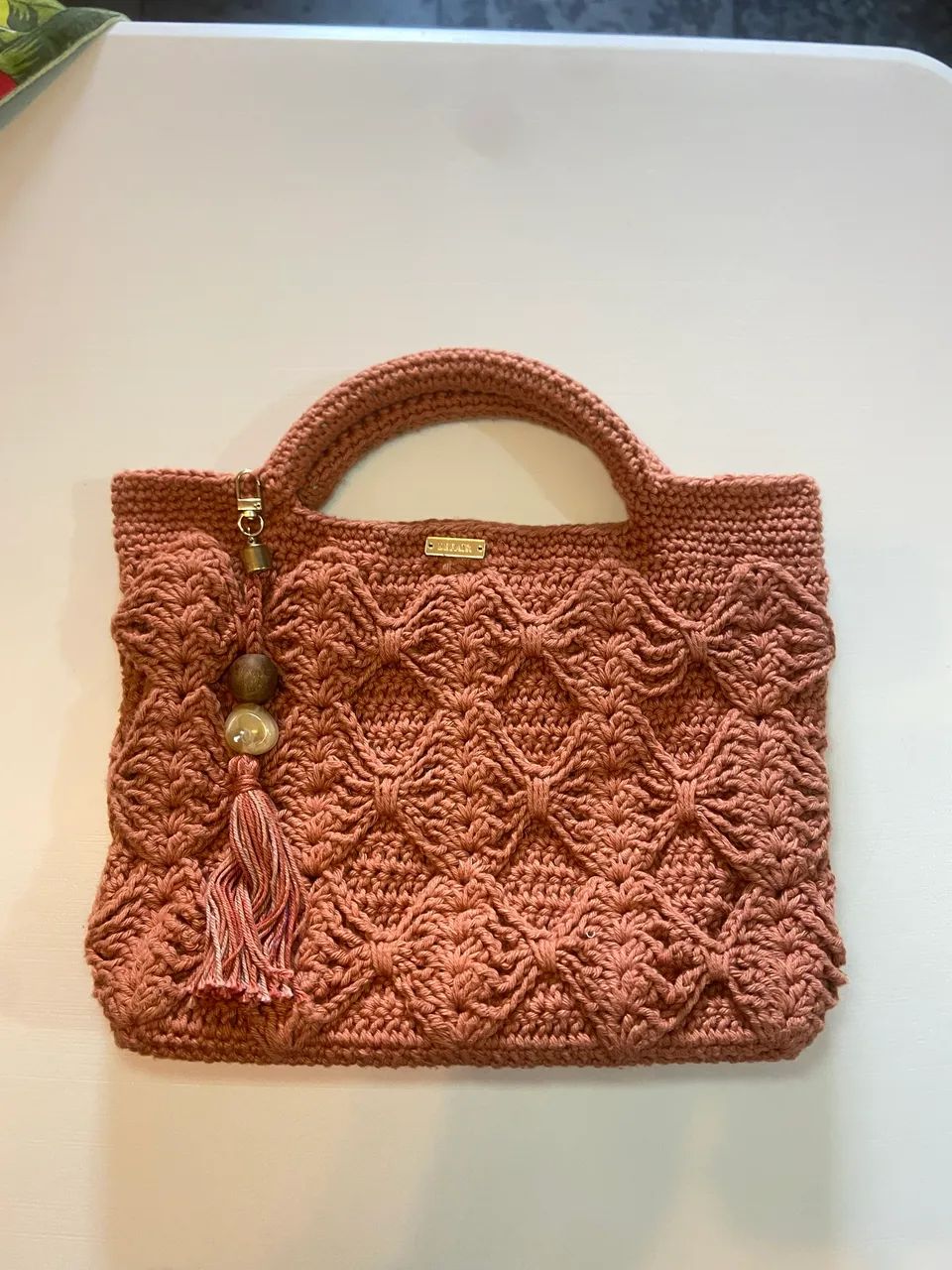 Bolsa de crochê artesanal terracota - Foto 3