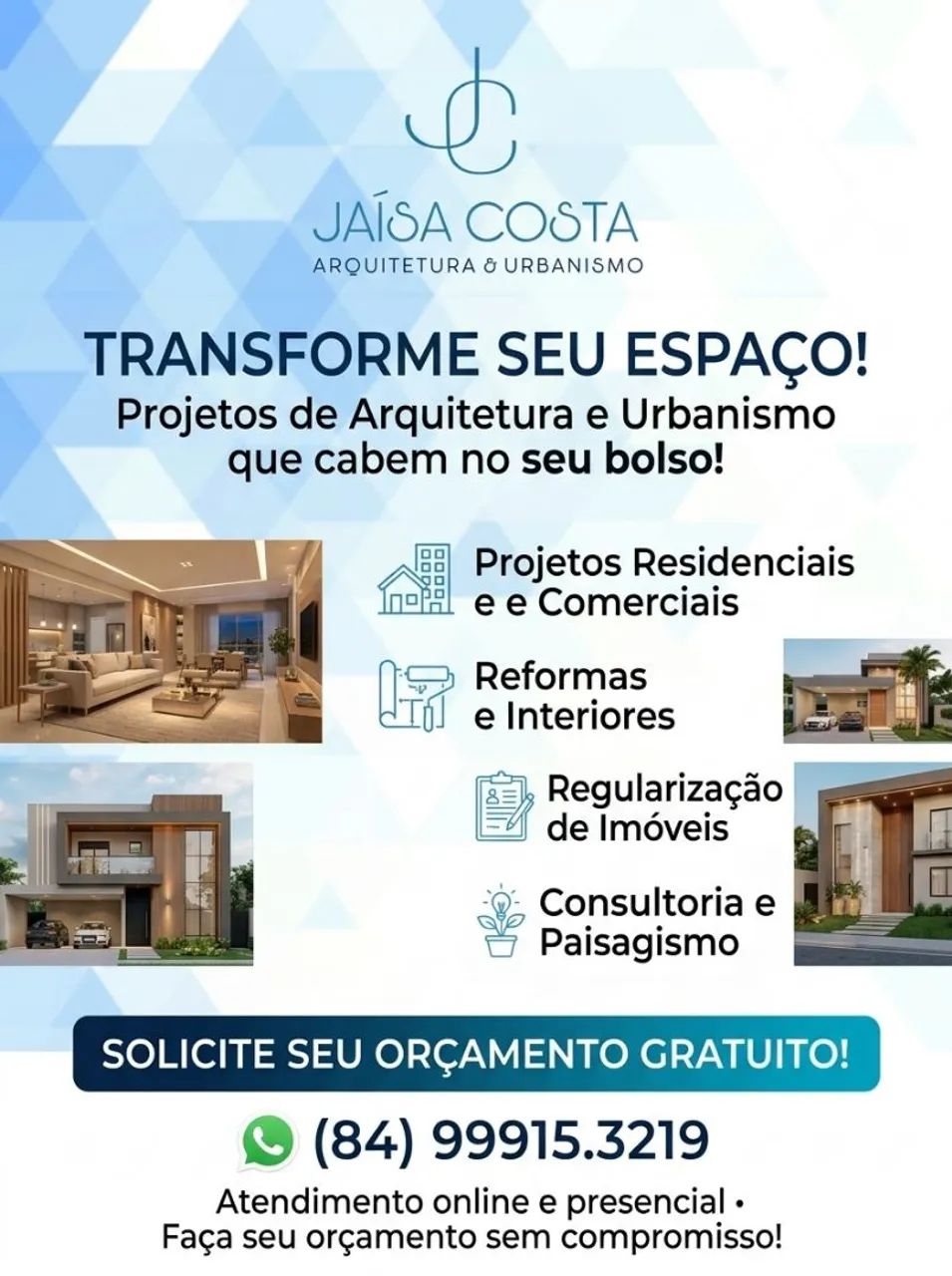 Projeto de Arquitetura, Interiores, 3D, Construção, Reforma e Regularização<br>