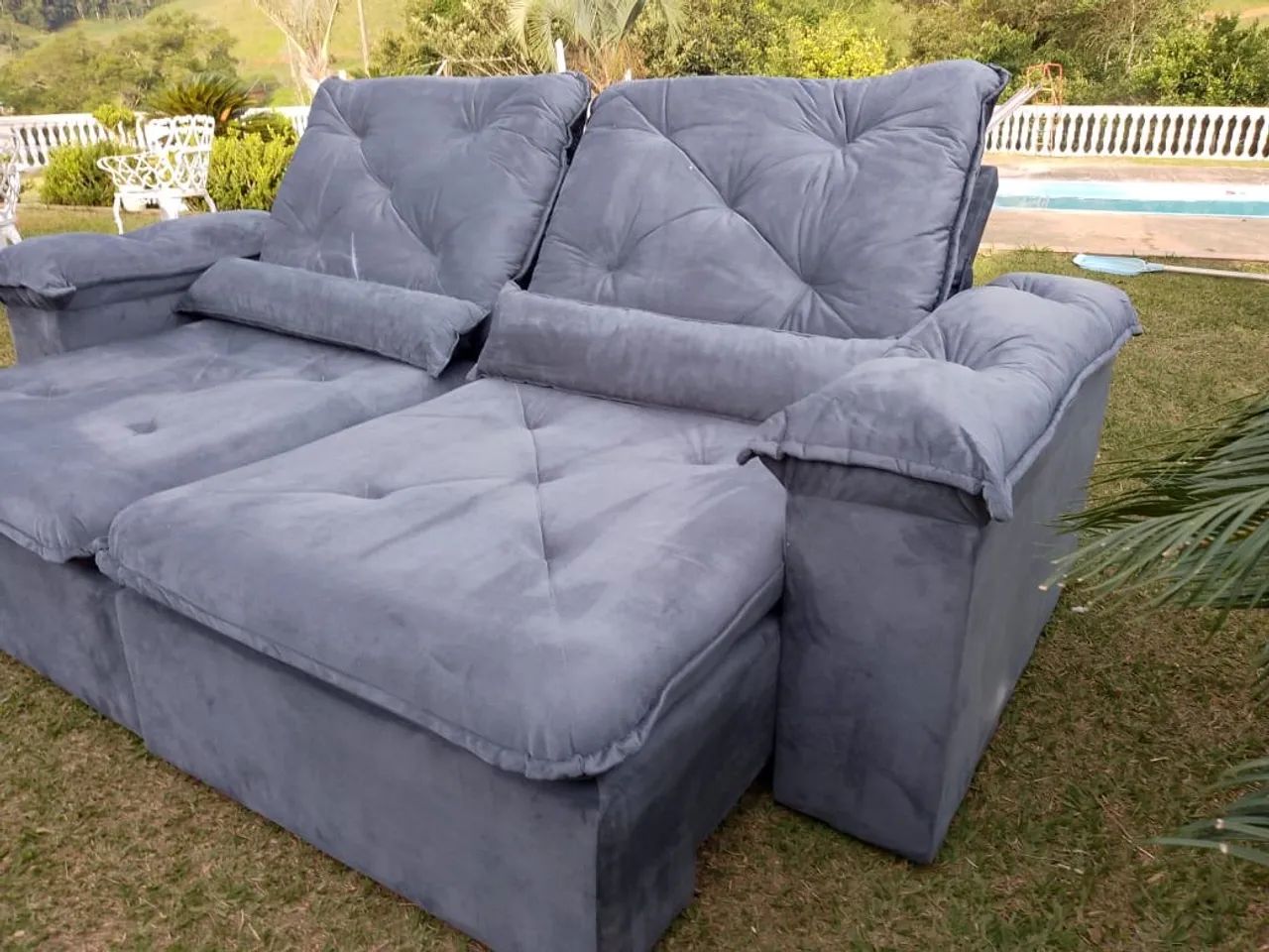 Sofa retratil cinza 2,30m novo 453011526733025285
