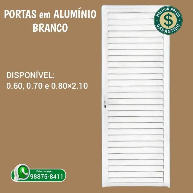 Porta de Alumínio 60cm Branca Veneziana: 460,00