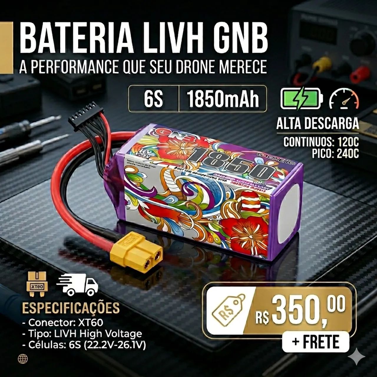 Bateria LIHV GNB 6S 1850mah 120c/240c - Foto 2