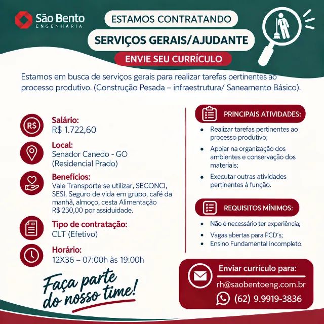 Contrata-se Serviços Gerais/Ajudante