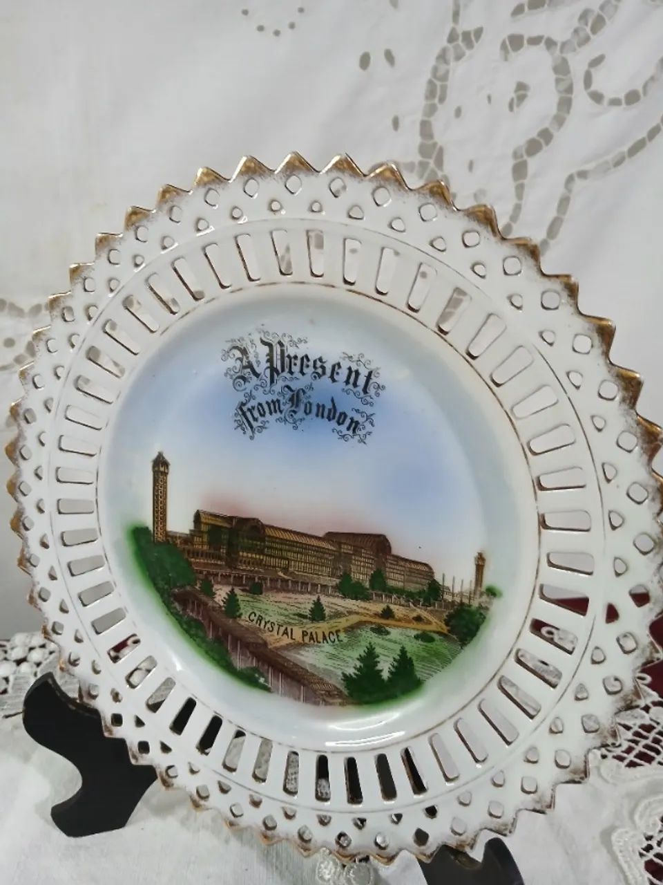 Antigo Prato Porcelana Inglesa Palacio De Cristal Seculo 19 - Foto 3