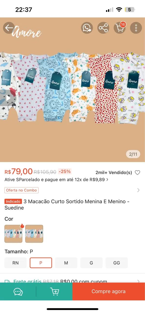 Macacão bebê curto 3un P - Foto 2