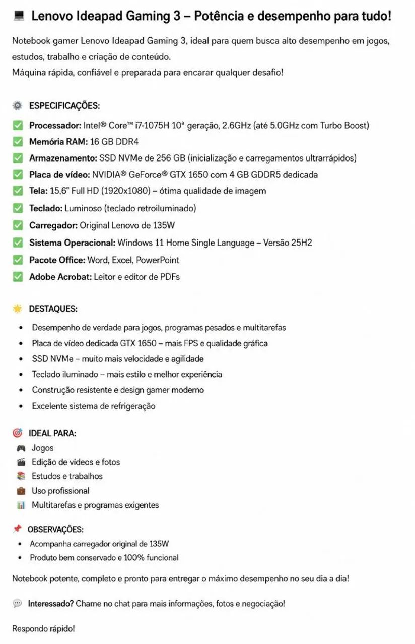 Notebook Lenovo Gamming 3 - Foto 2
