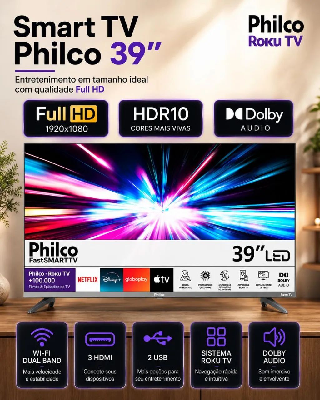 Tv Smart 39" Philco Full HD. Zero. Só venda 