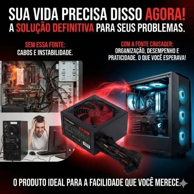 Fonte Gamer ATX 500W Crusader Preta Fortrek - Foto 6