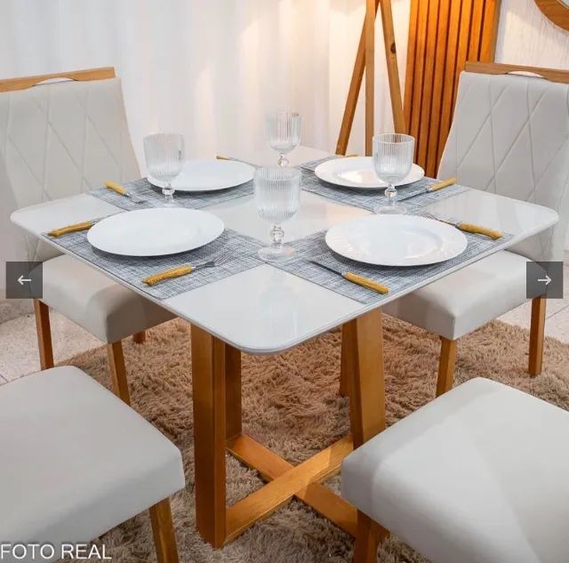 Conjunto de Jantar Nobre Square 90 com 4 Cadeiras Veludo Bege - Foto 4