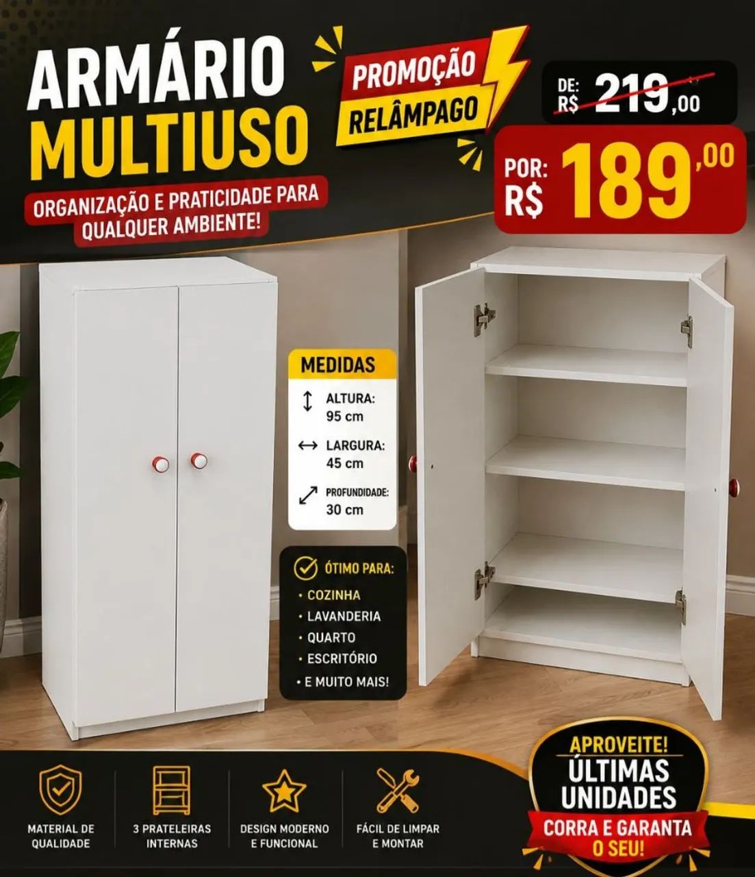   Armário Multiuso 100% MDF 