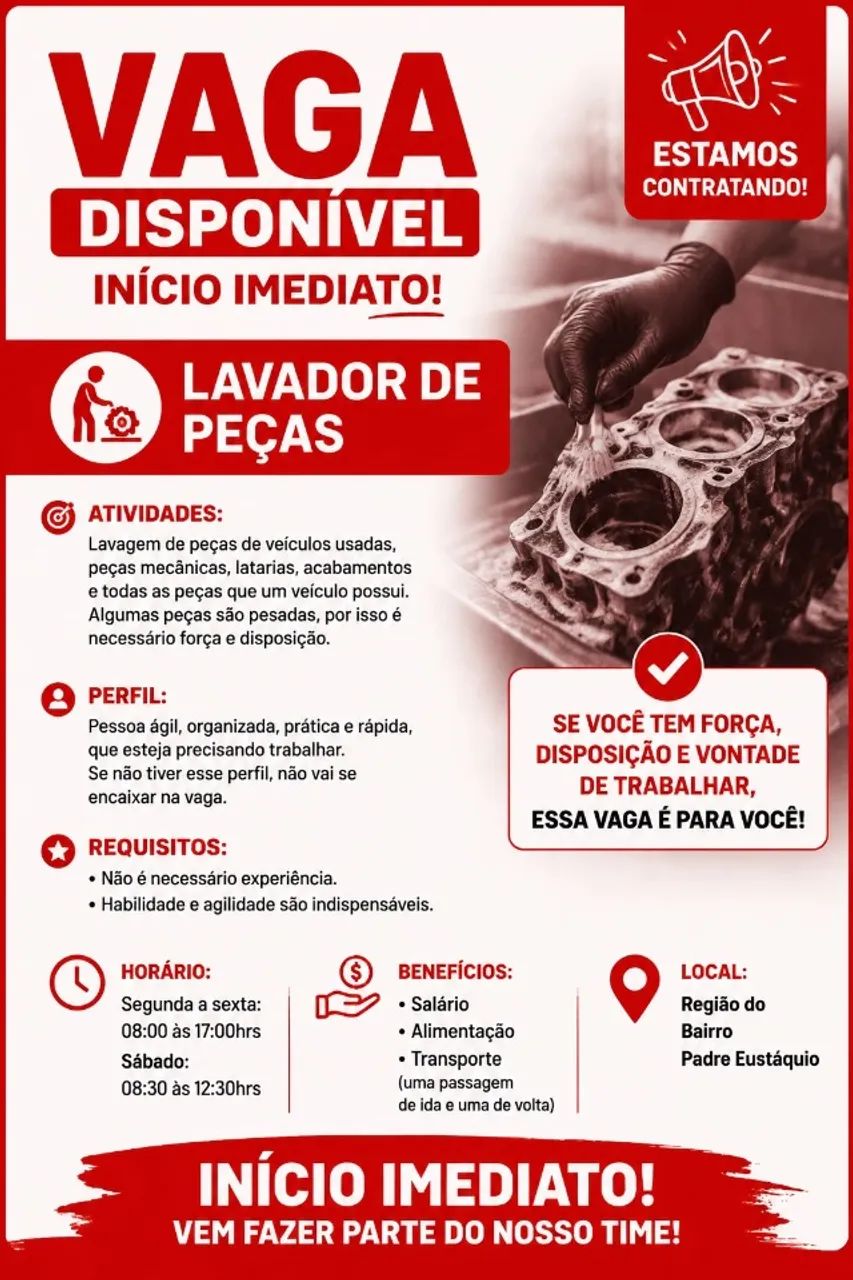 Vaga para lavador de autopeças