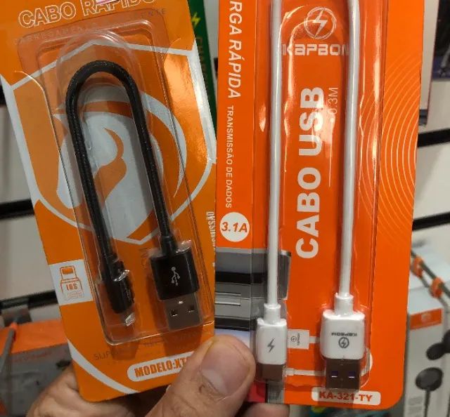 Cabos curtos Tipo-c, v8 ou Lightning IOS - 15/20cm