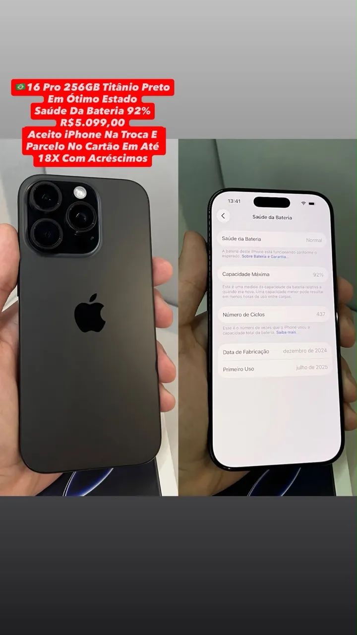 iPhone 16 Pro 256GB Preto - Em Ótimo Estado (Usado)