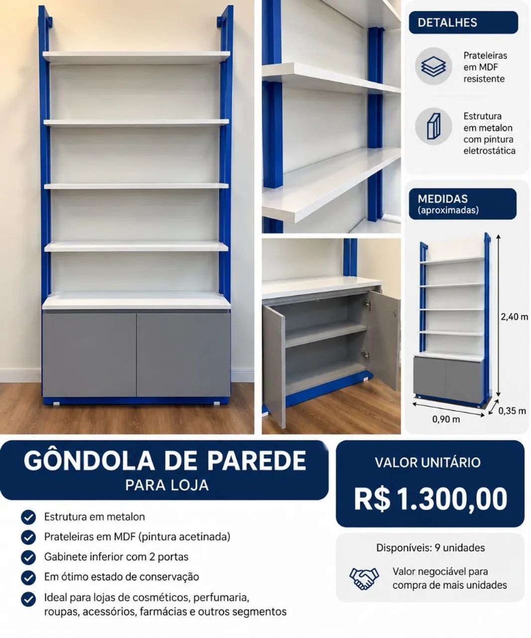 Gôndola / Expositor de Parede para Loja - MDF e Metalon