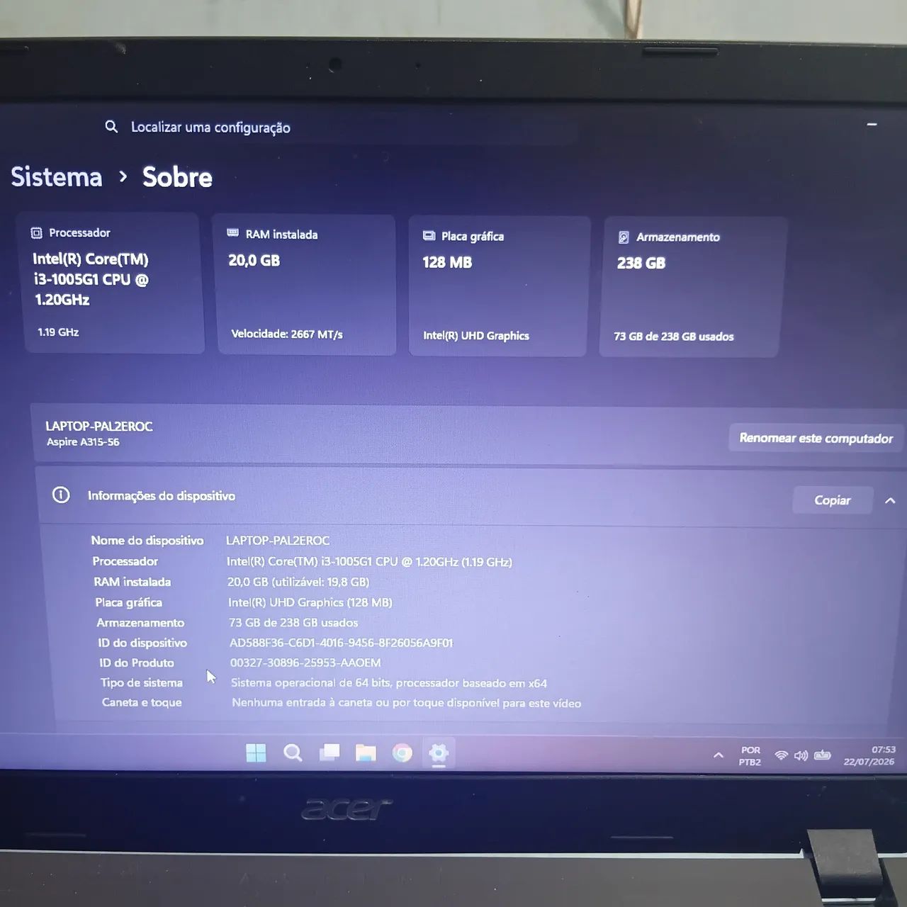 Notebook Acer Windows 11 - i3 Geração 10 - Foto 3