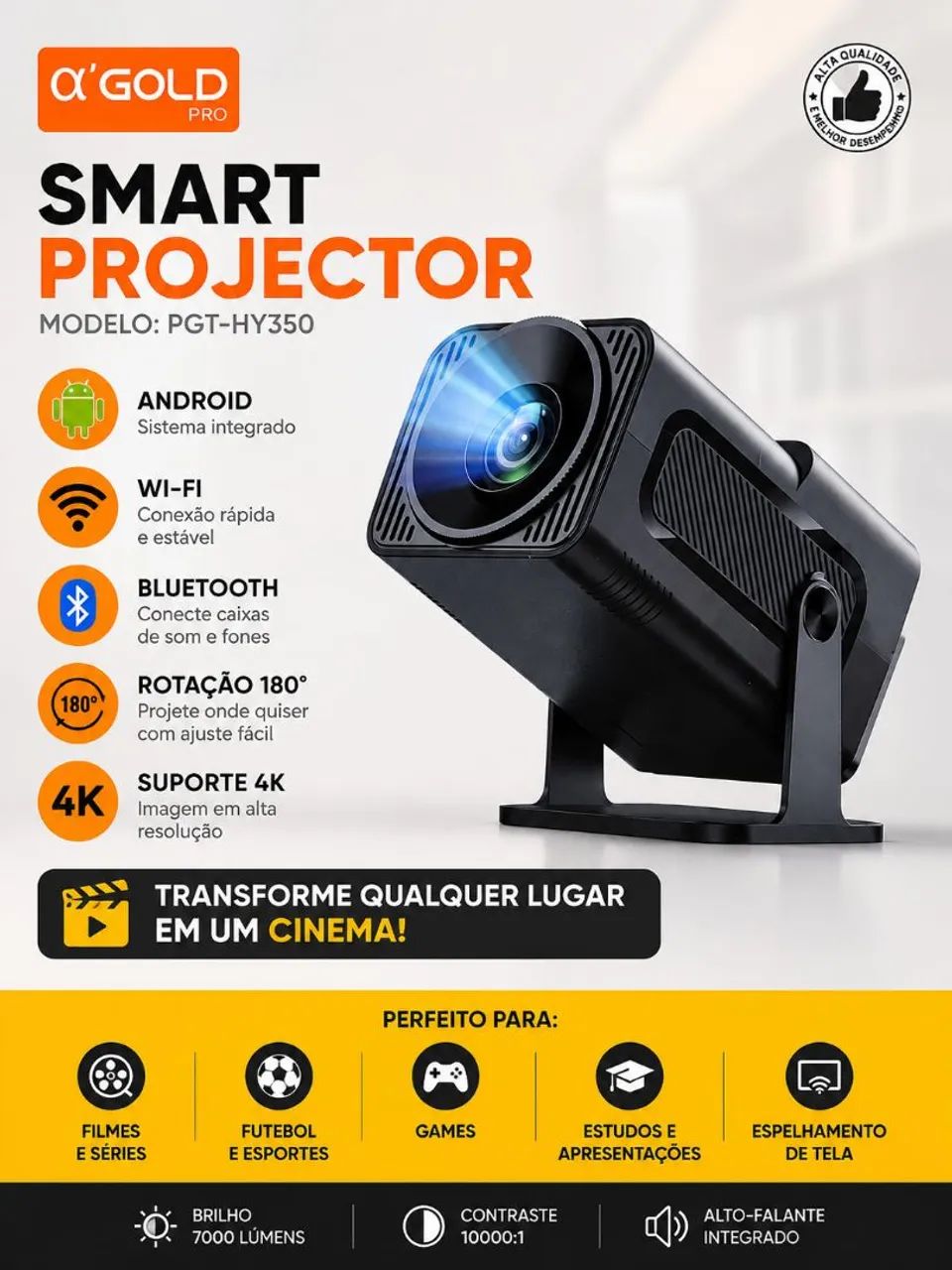 Projetor HY350 Android 11 | Suporte 4K | Bluetooth | Full HD | Pronta Entrega - Foto 2