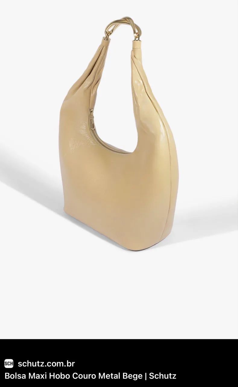Bolsa Maxi Hobo Couro Metal Bege - Foto 3