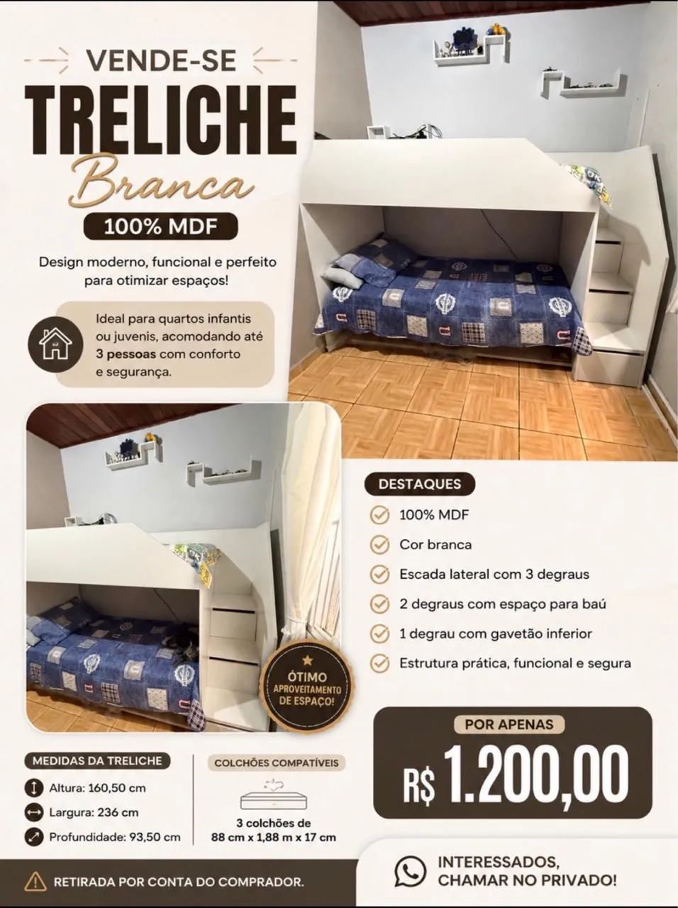 Vendo Treliche Branca 100% MDF - Foto 4