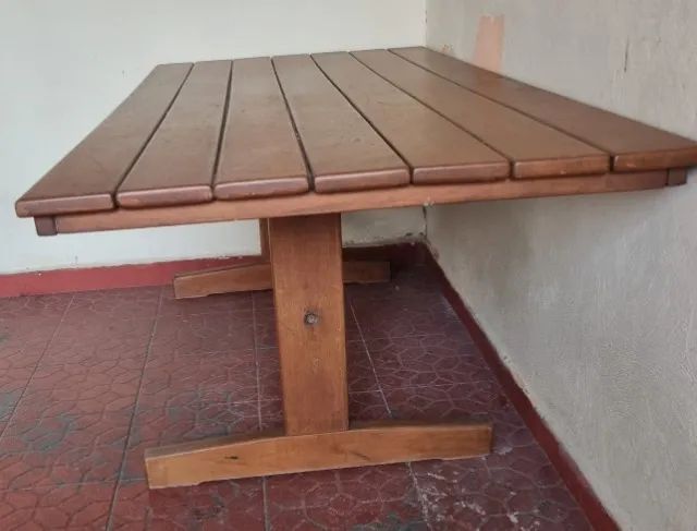 MESA DE MADEIRA MACIÇA MARROM SEM CADEIRAS - Foto 5