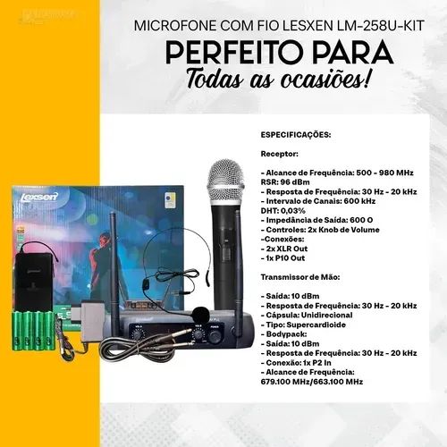 Microfone Sem Fio Lexsen LM-258U UHF - Duplo - Foto 2