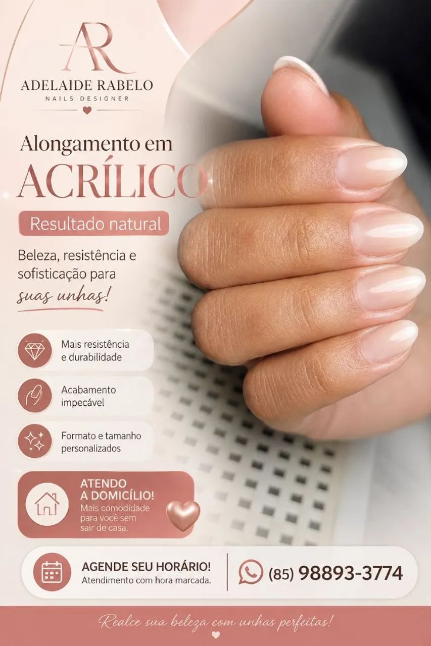 Alongamento de unhas em gel e reconstrução de unhas roídas.