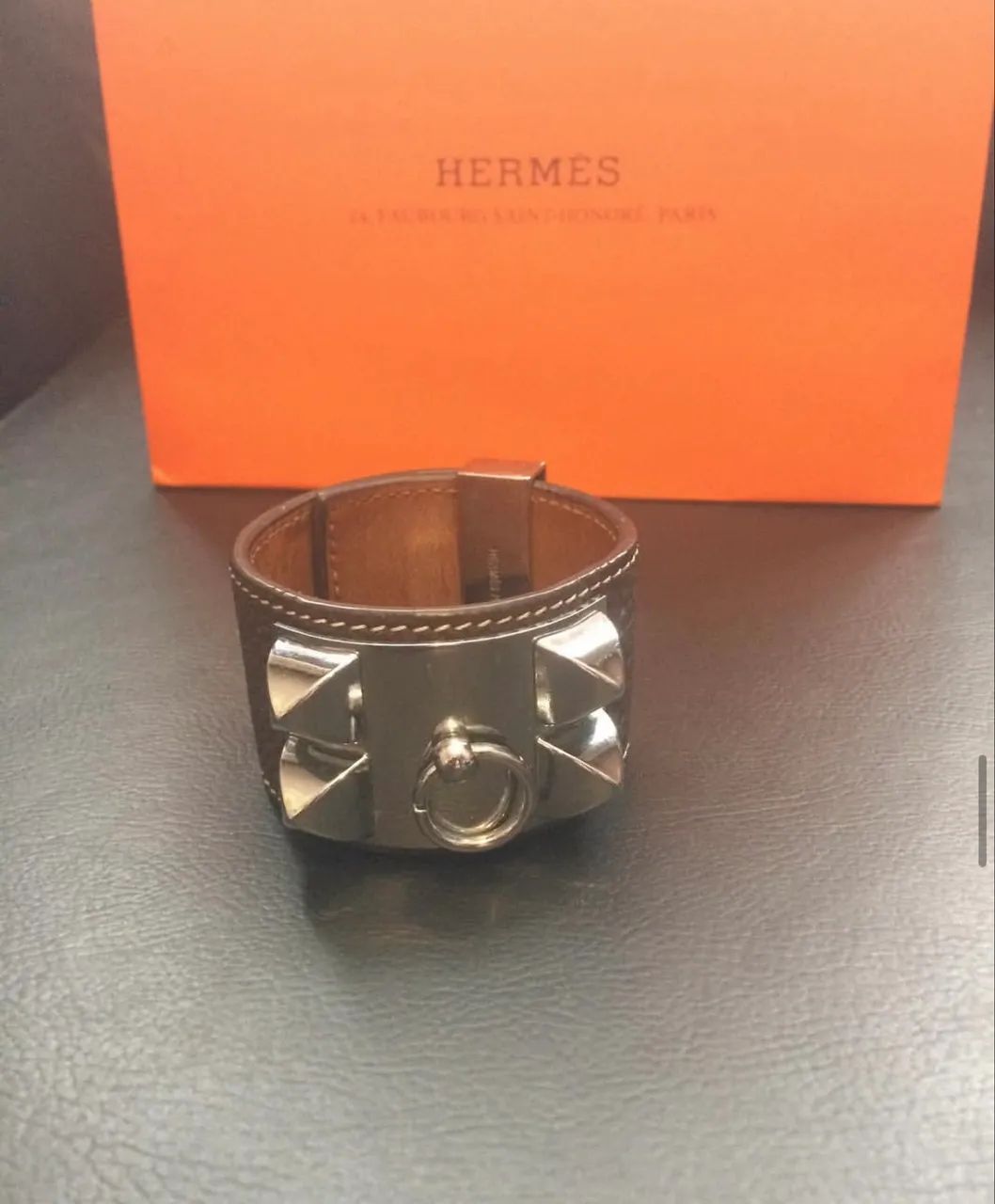 Bracelete Hermès Collier de Chien Marrom 