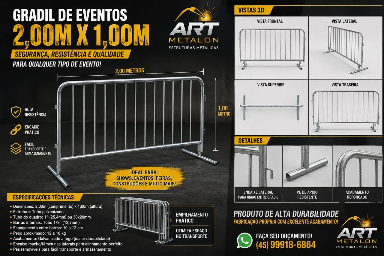 ?GRADIL PARA EVENTOS 2,00m x 1,00m - ART METALON? - Foto 2