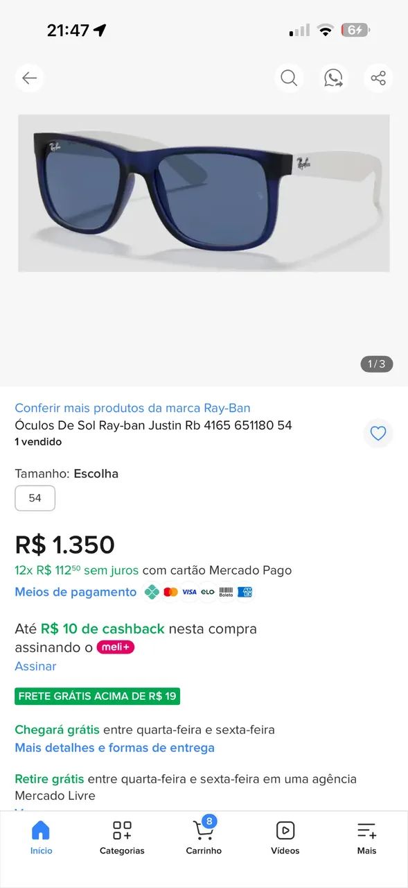 Óculos Rayban original Justin Rb 4165 - Foto 5