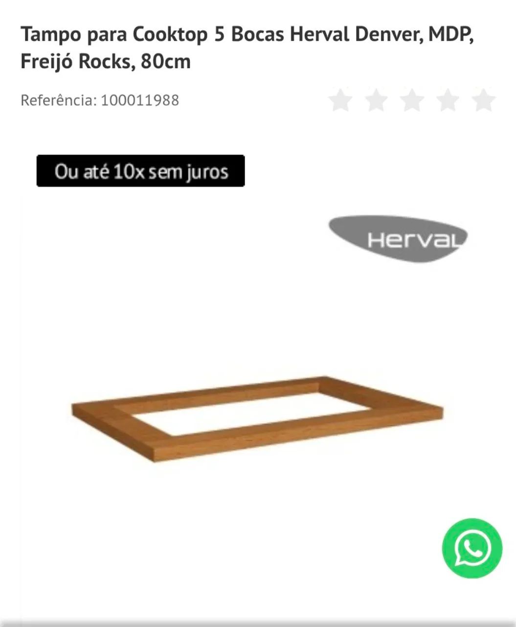 Tampo para Cooktop 5 Bocas Herval Denver, MDP, Freijó Rocks, 80cm