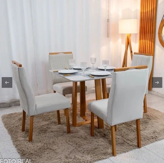 Conjunto de Jantar Nobre Square 90 com 4 Cadeiras Veludo Bege