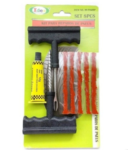 (NOVO) Kit Reparo de Pneu Sem Câmara Furado Carro e Moto 8 peças - Foto 3