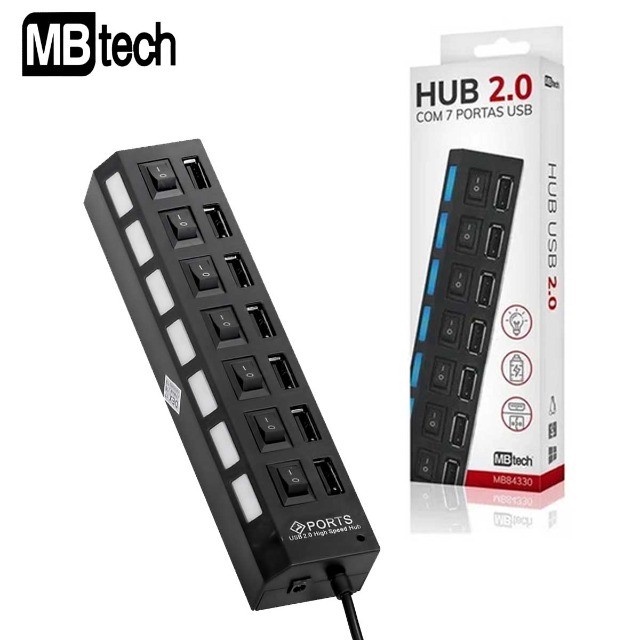 Hub 2.0 C/ 7 Portas Usb Led Plug&Play