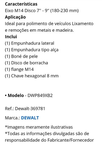 Politriz 7'' 9'' 180mm 230mm 1250W 600-3500 Rpm 220V DWP849XB2 Dewalt<br> - Foto 3