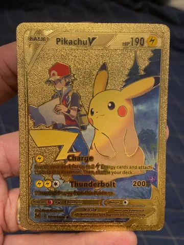 Carta De Metal Pokemon Colecionador Dourada Pikachu Vmax