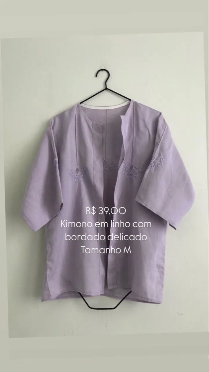 Kimono bordado tamanho M Linho - Foto 3