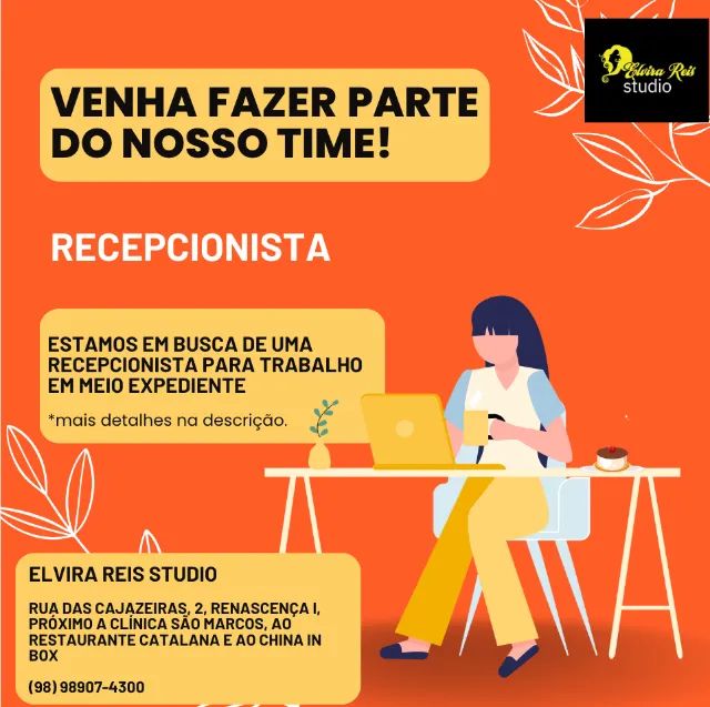 Recepcionista em meio expediente para salão de beleza