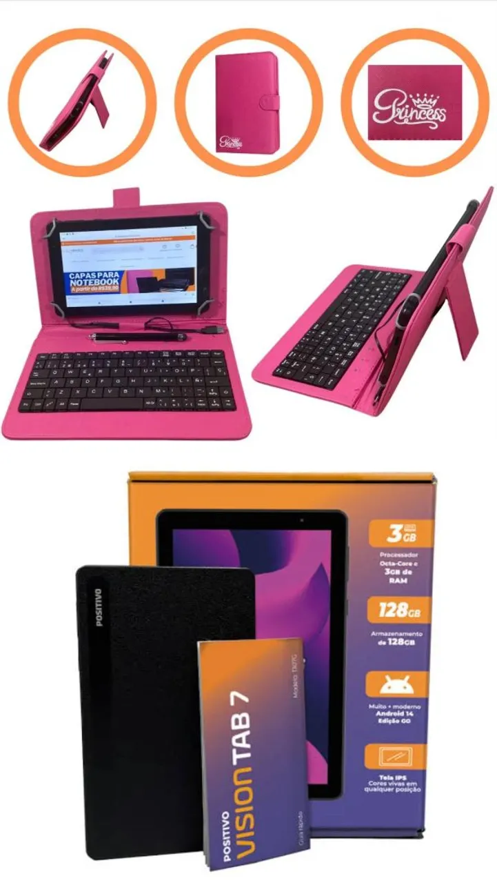 Tablet Positivo Vision TAB 7 3GB RAM 64GB Octa-Core Android 14 Go Wi-Fi - Tela 7? IPS -