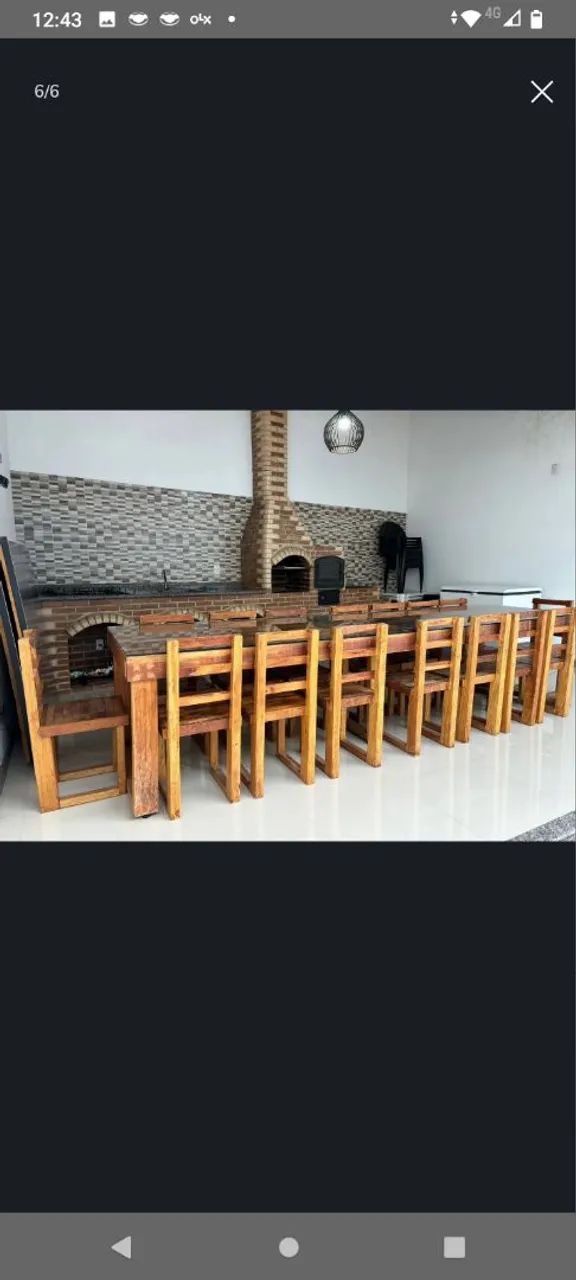 Mesa rústica de madeira com 16 cadeiras64520807455490120