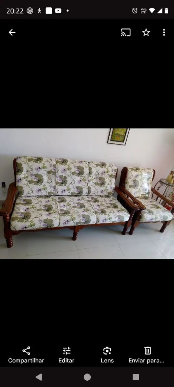 Conjunto de Sofá e Poltronas em Madeira maciça Maciça