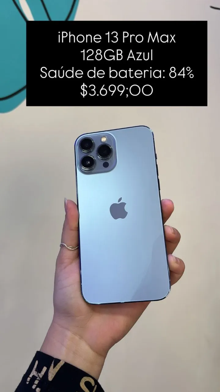 iPhone 13 Pro Max 1TB Azul Saúde de bateria 77% R$ 3.800,00 | Loja