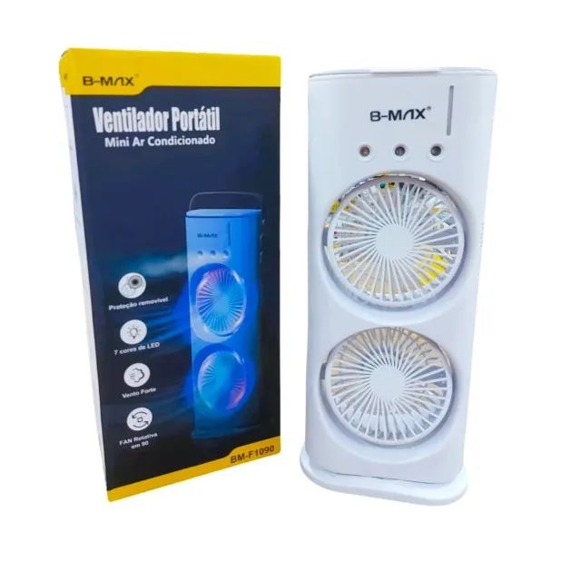 Ventilador Portátil Mini Climatizador Duplo Umidificador com Hélices Giratórias BM-F1090