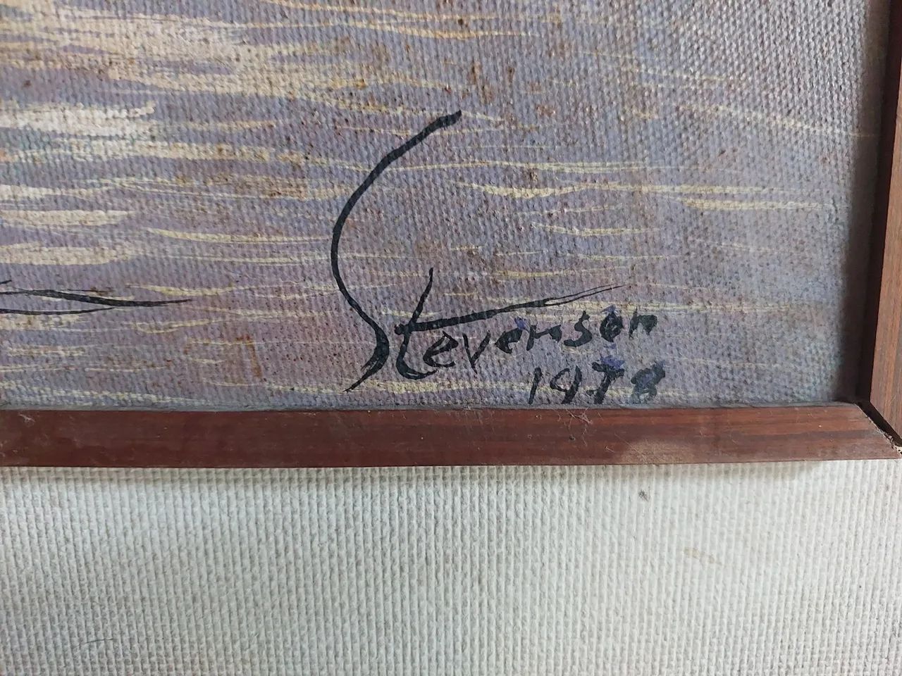 Tela assinada "Stevenson" - Paisagem com barco - 1978 - Foto 2