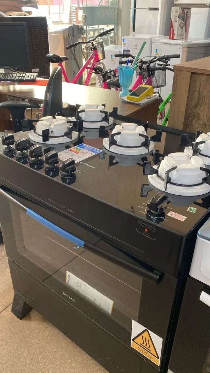 Fogao 5 bocas de vidro automático 
