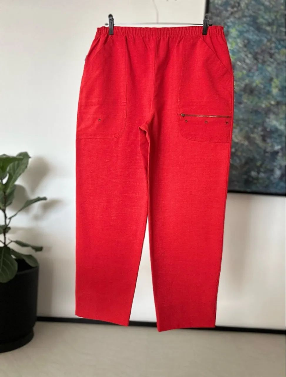 calça de linho vermelha 44 cgc