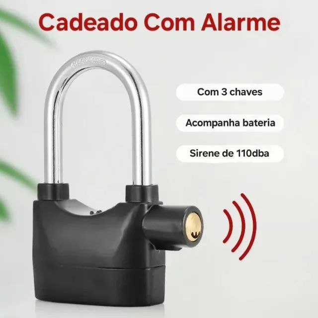 Cadeado Com Alarme Para Moto, Bicicleta, Bike etc Antifurto + Brinde, Com três chaves