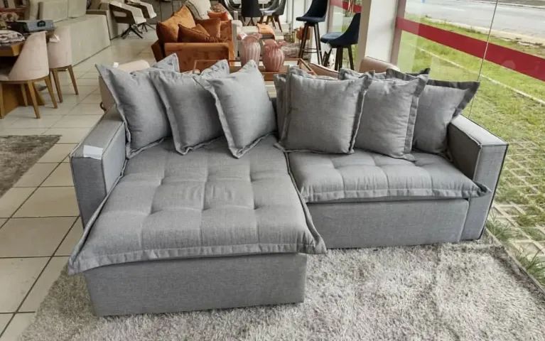 Sofá Cama Madrid 4 Lugares Linho cinza