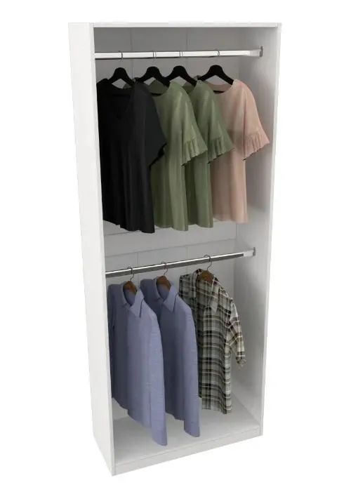 ? Guarda-Roupa Aberto Branco com Cabideiros Duplos - Compacto, Moderno e Funcional!