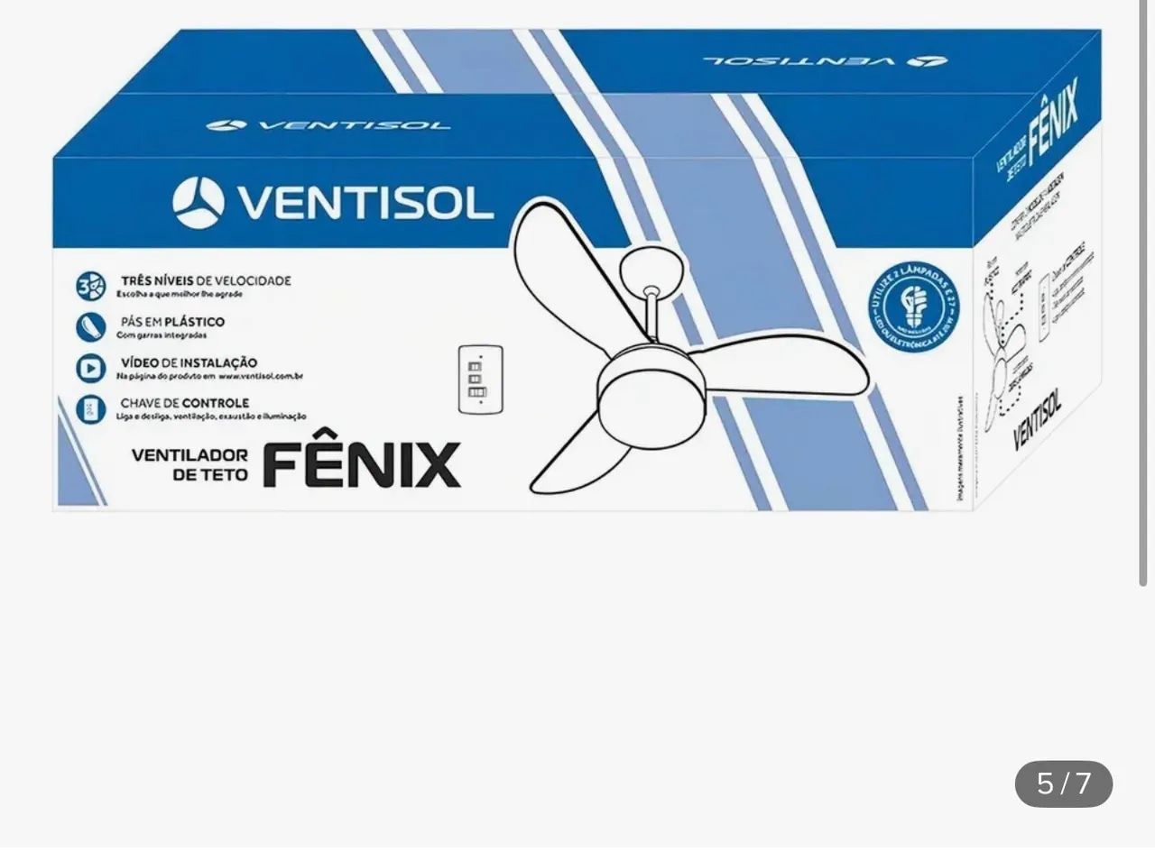 Ventilador De Teto Ventisol Fênix E-27 Branco 130w Com 3 Pás De Plástico - Foto 2