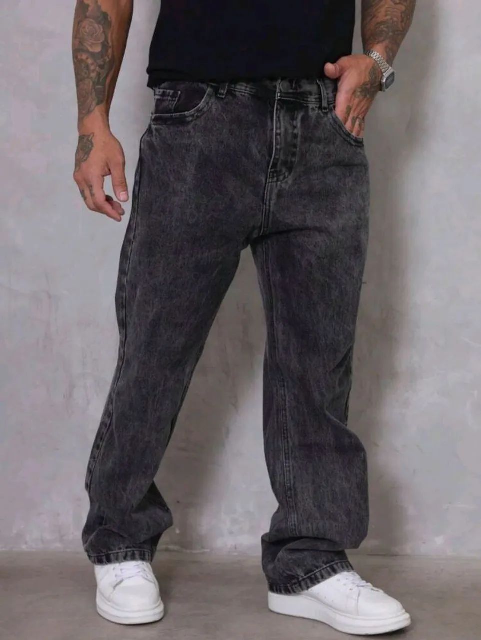 Calça Balão Jeans Masculina Oversize Larga sem Elastano 