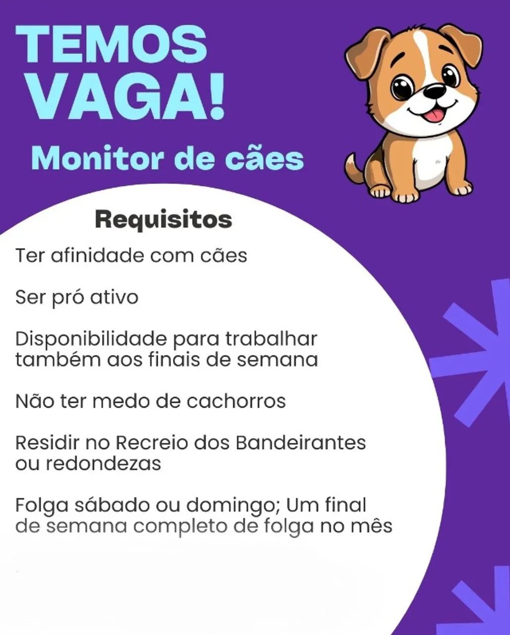 Vaga para monitor de cães 